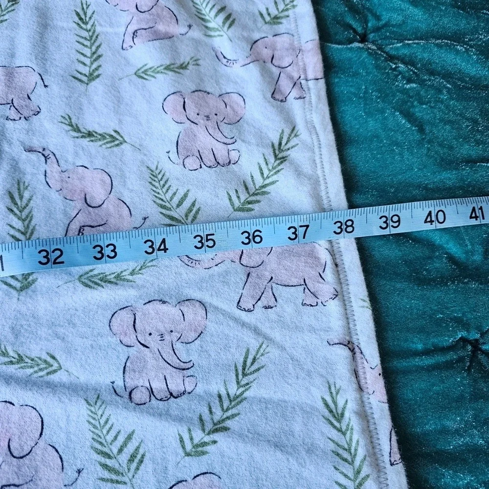 Elephant Botanical Print Knit Baby Swaddle Receiving Blanket 38x35 Crib Homemade